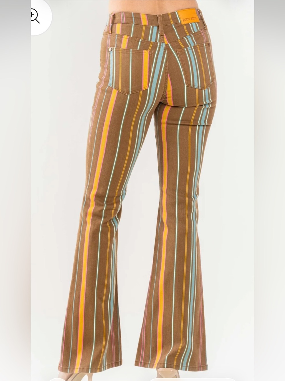 Judy Blue Stretch Stripe Flare Jeans Brown Multi Retro Boho NWT 11/30 - Picture 5 of 8